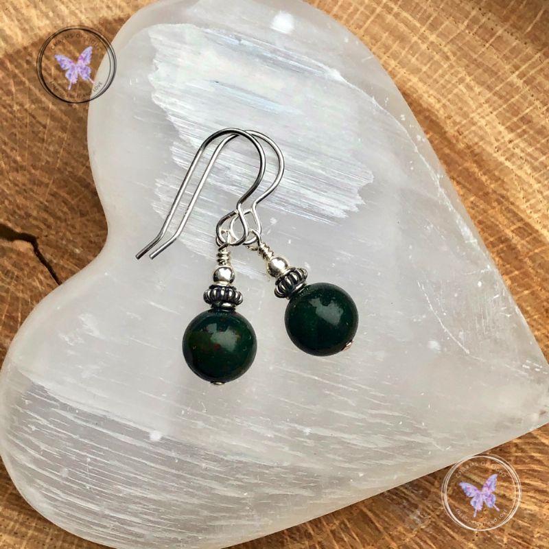 Bloodstone & Silver Earrings